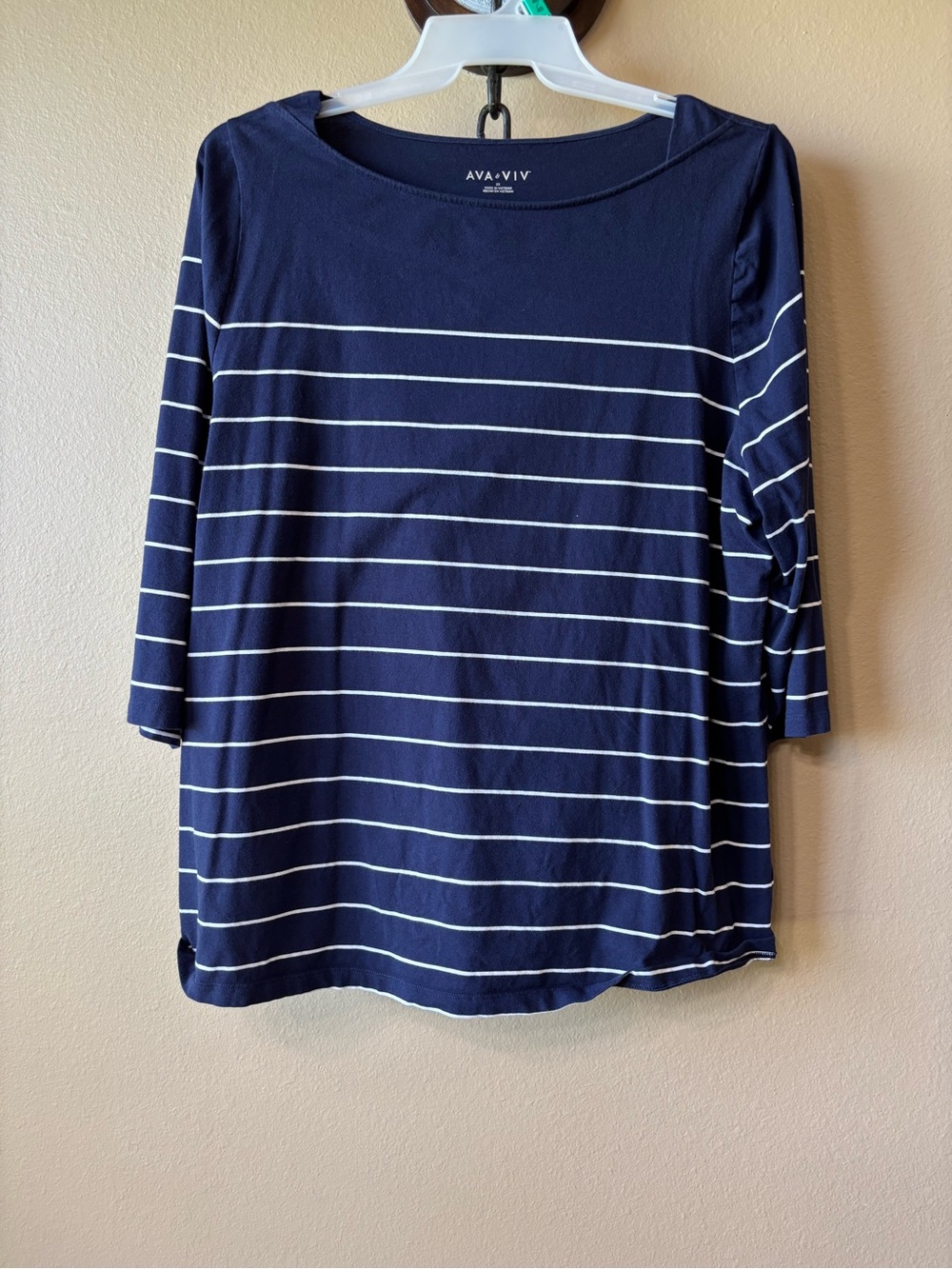Ava & Viv Navy and White Striped Long Sleeve Tee
